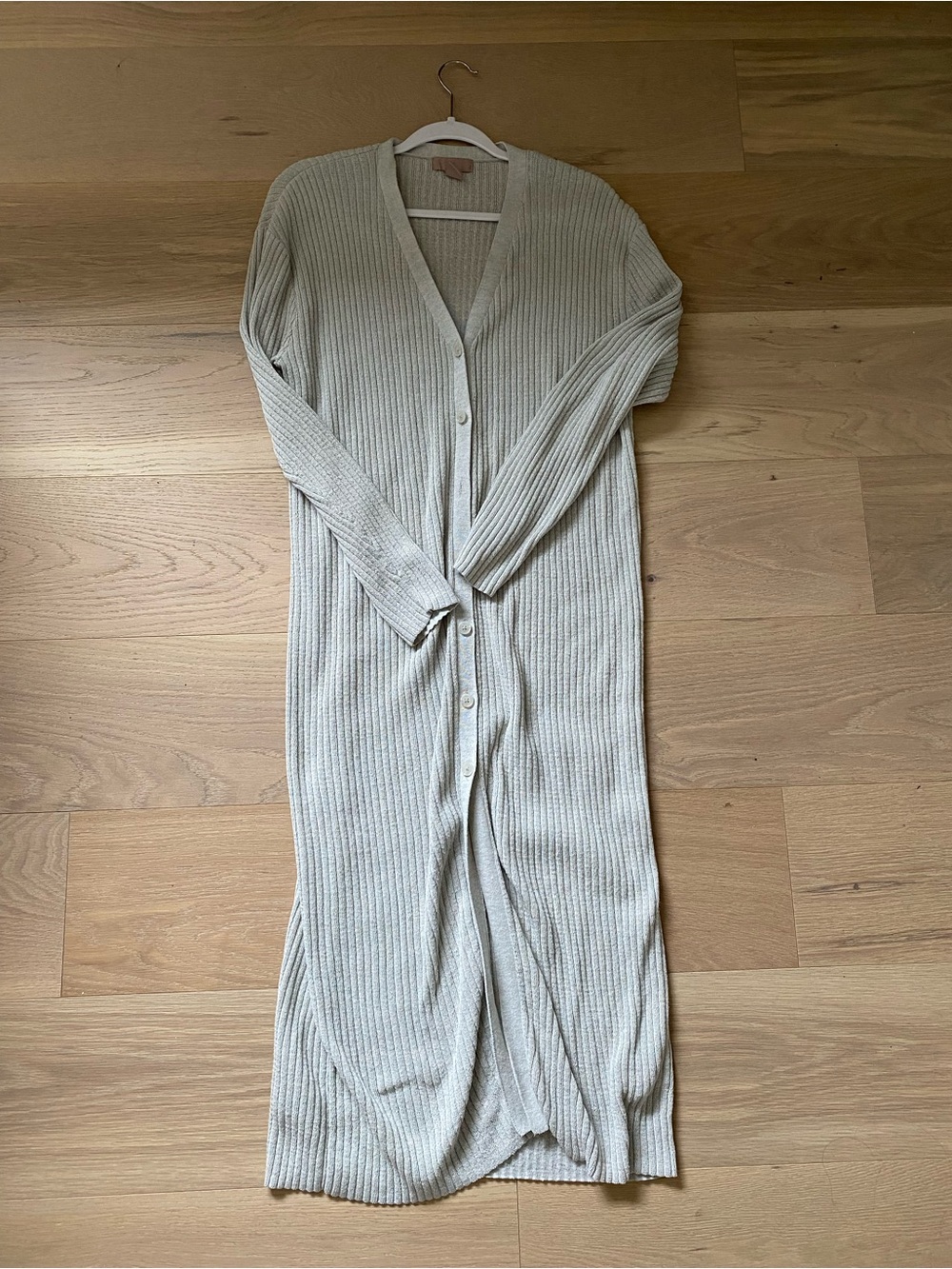 Ribbed Long Button-Front Cardigan Dress